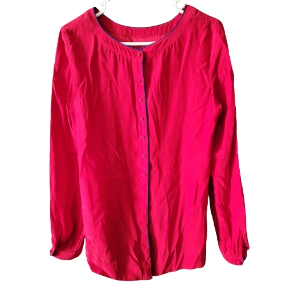 Piamita Red Silk Long Sleeve Blouse Women's Small